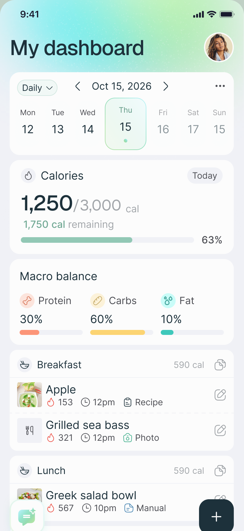Kitchen Copilot app, Food log